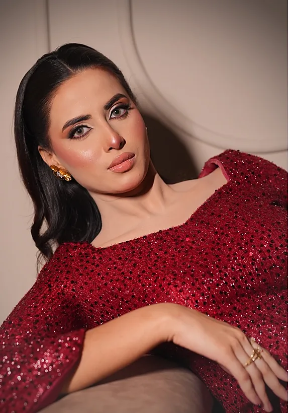 Party glam · red sequins, makeup by Aqsa Danish Salon